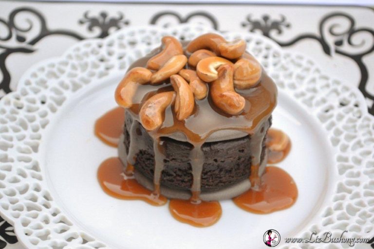 Chocolate Meringue Brownie with Cashew Caramel Sauce