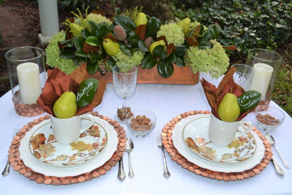 Copper & Bronze tablescape with copper arrangement-lizbushong.com