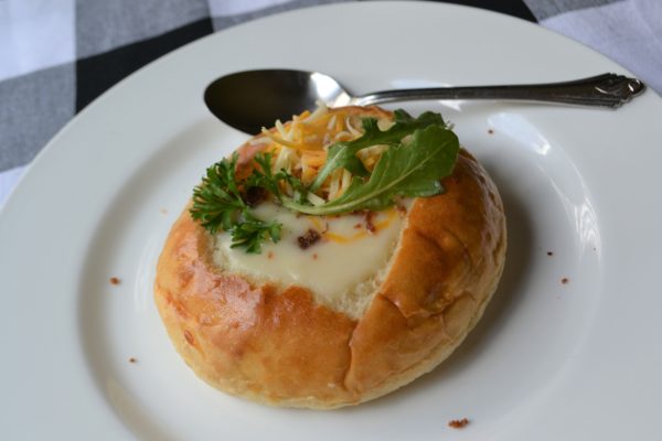 Bread Bowl filled with Creamy Soup lizbushong.com