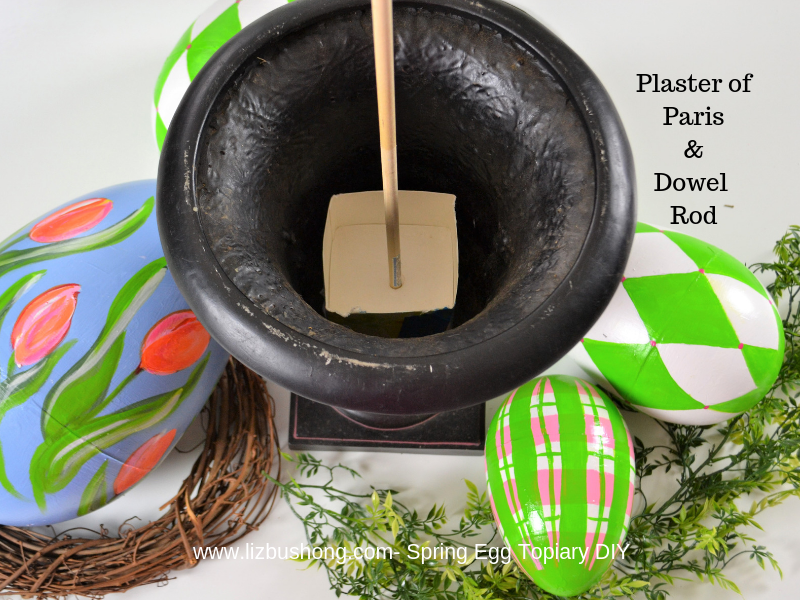 Spring Egg Topiary DIY-urn dowel plaster lizbushong.com
