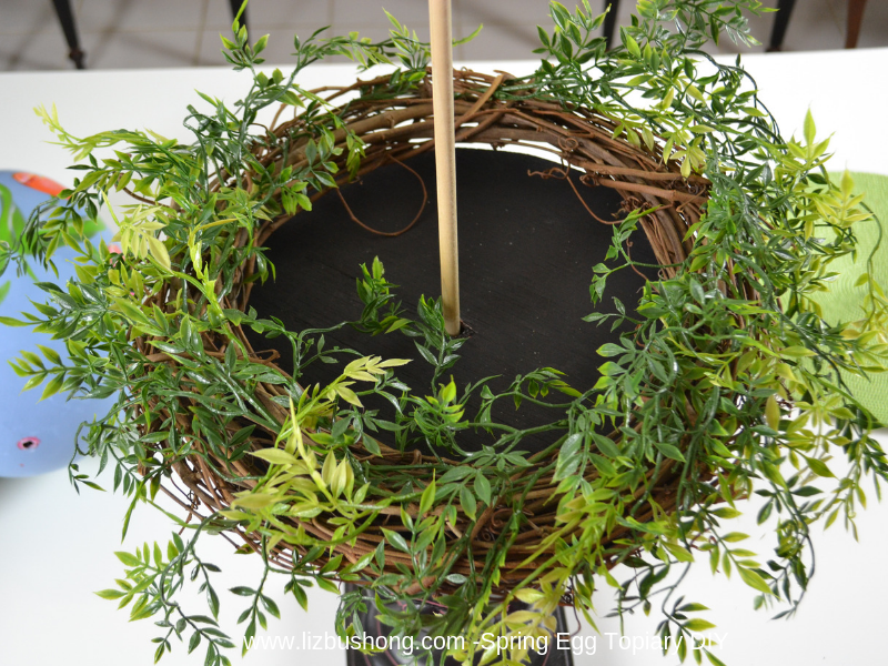 Spring Egg Topiary- wreath with greenery lizbushong.com