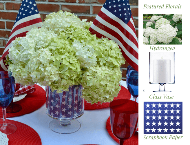 Floral red, white blue hydrangea centerpiece lizbushong.com
