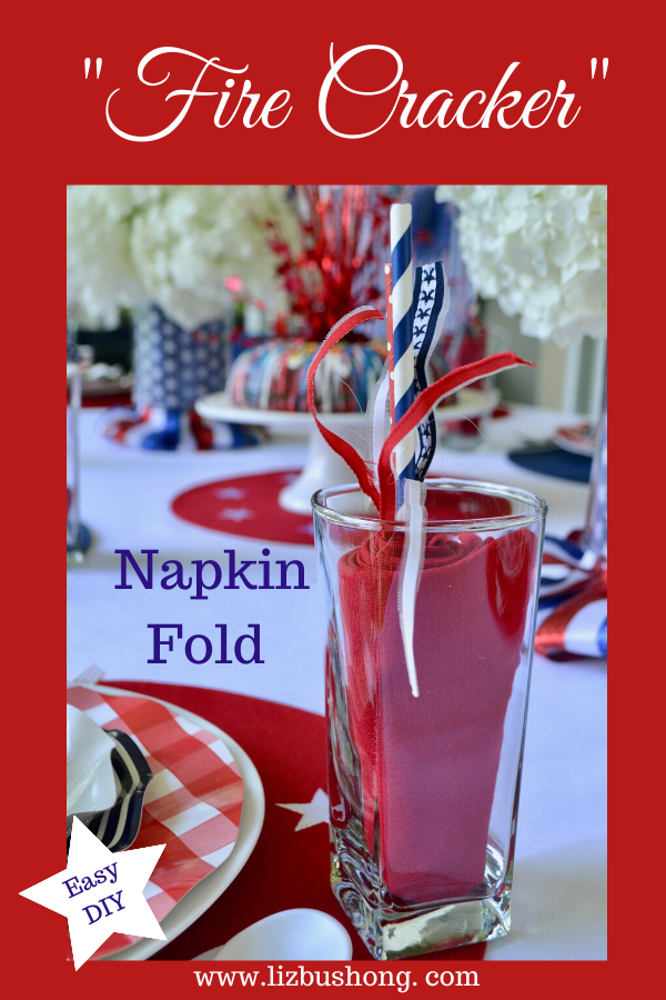 DIY Firecracker napkin fold for 4th of July table.