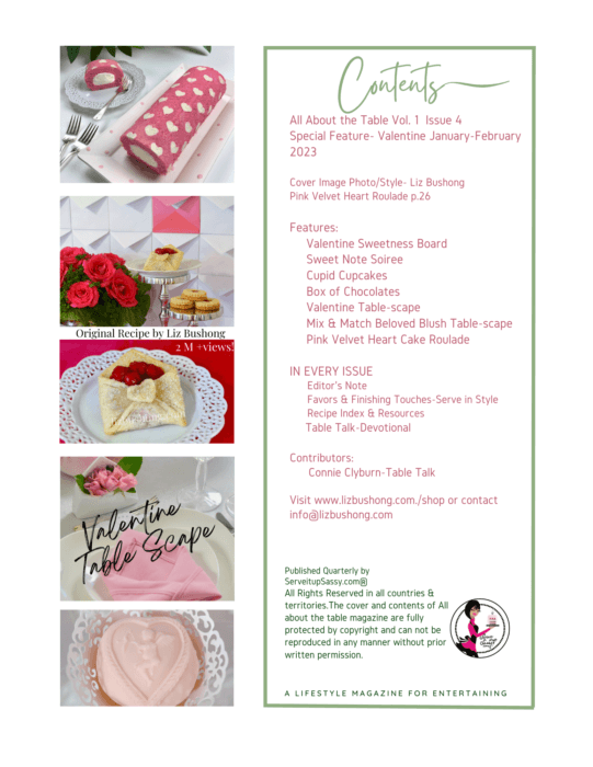 Valentine Issue 2023 All about the table magazine, preview contents lizbushong.com