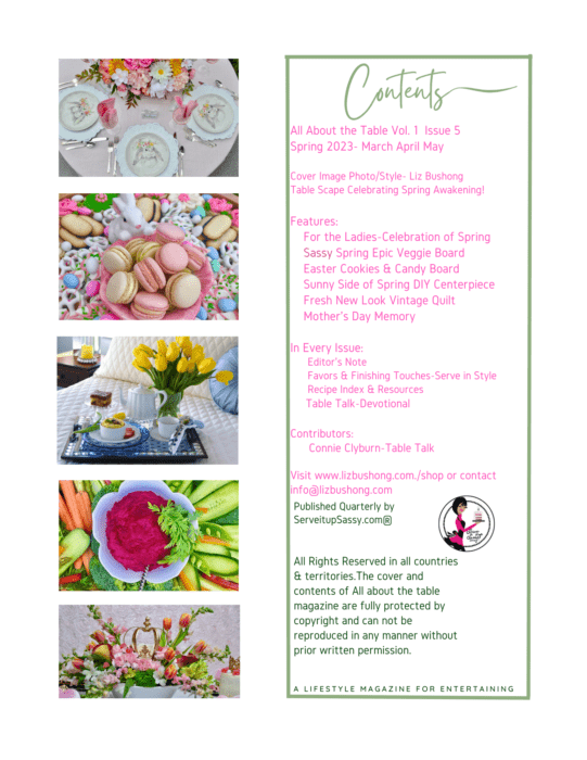 Spring All About the Table Magazine table of contents lizbushong.com