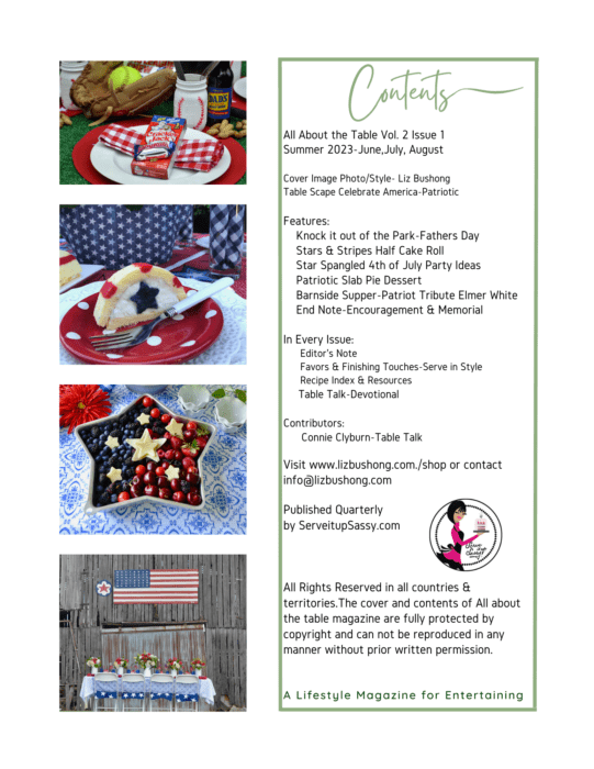 Preview page for 2023 Summer All About the Table digital magazine lizbushong.com