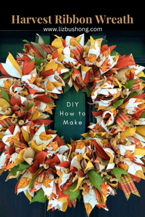 How to make a Harvest Autumn or Fall ribbon wreath lizbushong.com