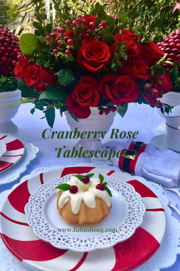 Cranberry rose centerpiece tablescape lizbushong.com