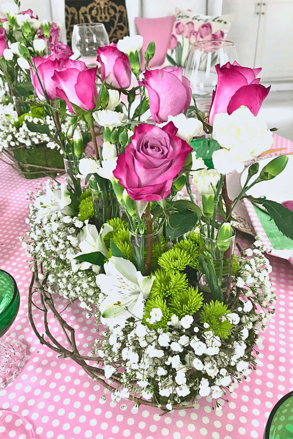 Centerpiece for Pink Tulip Tablescape lizbushong.com