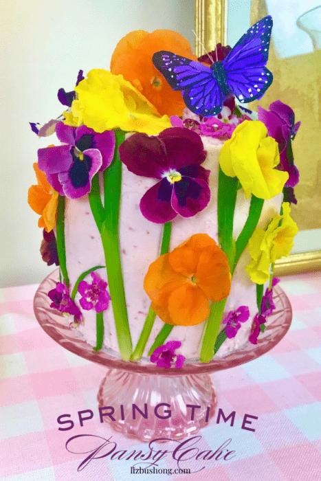 How to make Spring Pansy cake with edible flowers lizbushong.com