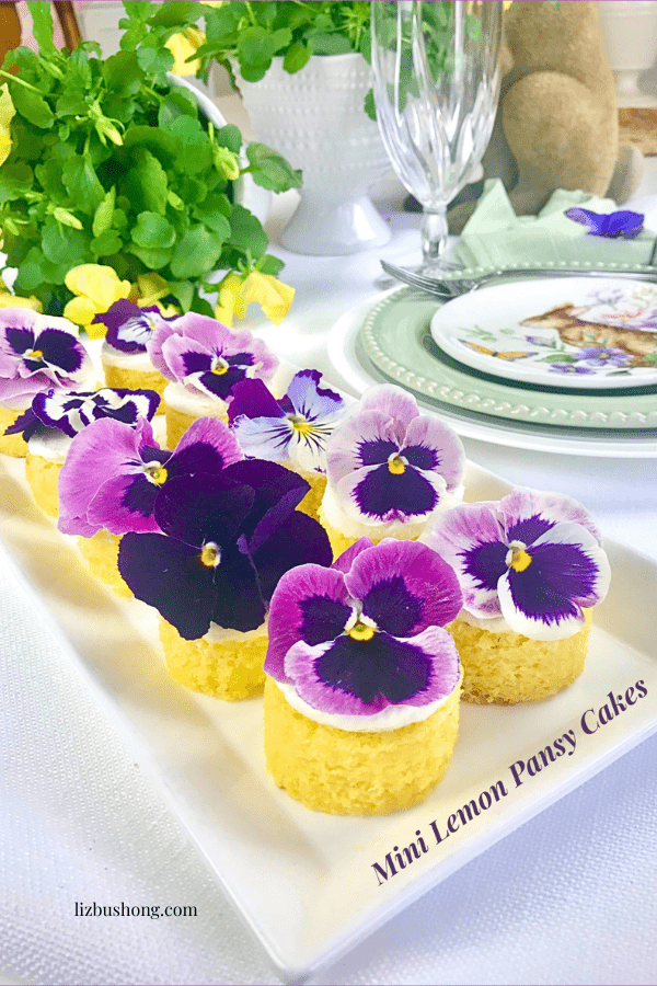 Mini lemon cakes with edible pansies lizbushong.com
