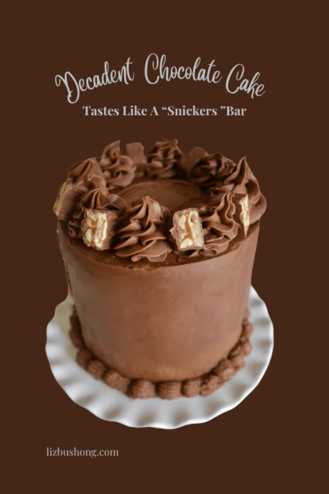 How to make a decadent chocolate snickers cake. Lizbushong.com