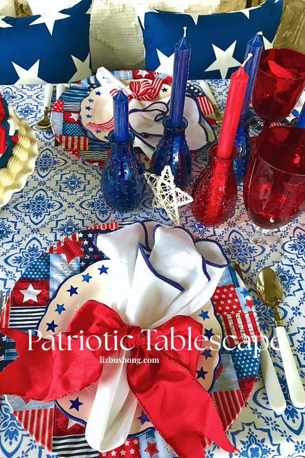 Patriotic Red, White & Blue Tablescape lizbushong.com