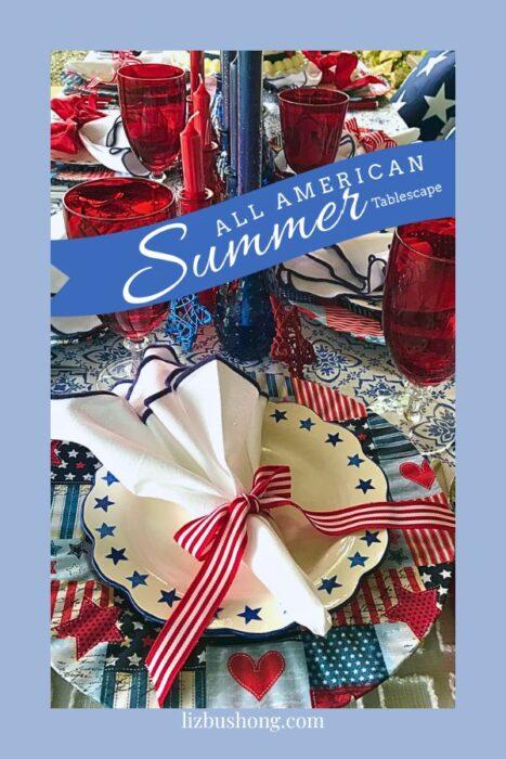 Patriotic Red, White & Blue Tablescape lizbushong.com