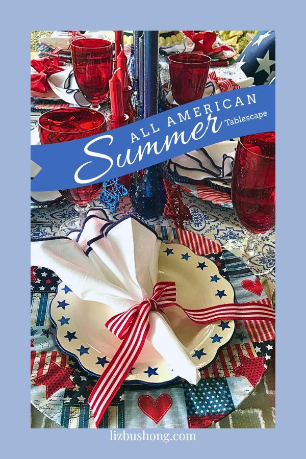Patriotic Red, White & Blue Tablescape lizbushong.com