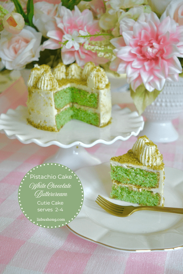 How to Make Pistachio Cake with White Chocolate Buttercream Cutie Cake- Serves 2-4 lizbushong.com