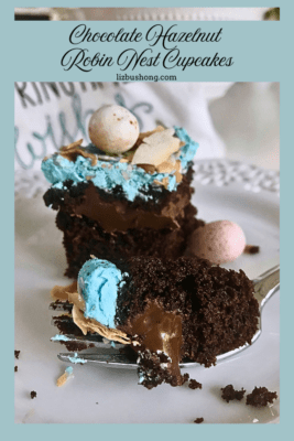 Chocolate Hazelnut Robin Egg Nest cupcakes with tiny chow mein nest lizbushong.com